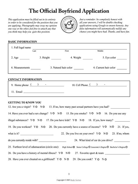 Boyfriend Application Form Template 